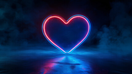 Poster - Big glowing neon heart emitting light on dark background