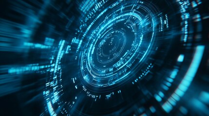 Aufkleber - A dynamic, abstract representation of circular data movements and digital patterns in a vivid blue hue, conveying a sense of speed and technology.