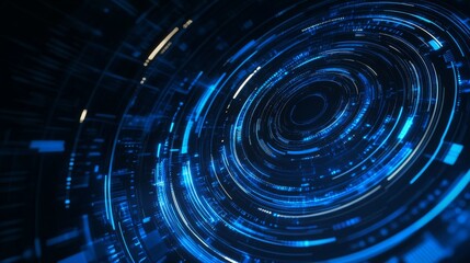 Aufkleber - A futuristic digital abstract design featuring swirling blue lines and circular patterns, evoking a sense of advanced technology.
