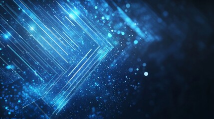 Aufkleber - A dynamic blue background with intersecting lines and shimmering particles, creating a futuristic and tech-inspired atmosphere.
