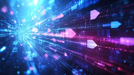 Aufkleber - A vibrant explosion of light and color depicting dynamic motion, with glowing arrows and particles creating a sense of speed and energy.