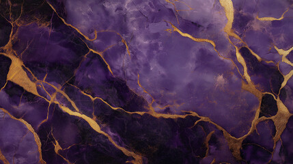 Aufkleber - Luxury purple marble texture with golden veins background