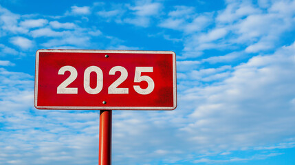 Poster - Road sign displaying the year 2025 against a blue sky
