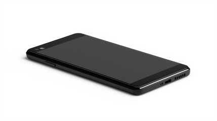 Poster - Black smartphone lying face up on white background