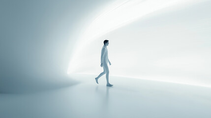 Aufkleber - Businessman walking in empty futuristic corridor