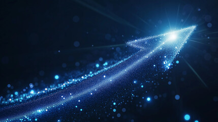 Poster - Blue glowing particles arrow pointing up on dark blue background