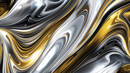 Poster - Abstract background, swirling metallic gold and silver liquid patterns with smooth reflective surfaces. business background wallpaper 