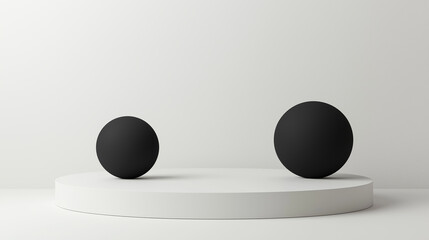 Poster - Two black spheres balancing on a white cylinder creating contrast