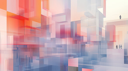 Poster - Architects walking in abstract city with glass buildings