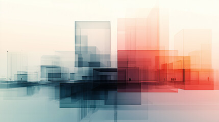 Poster - Architects walking through abstract city model made of geometric shapes
