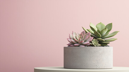 Poster - Succulent plants growing in concrete pot on pink background