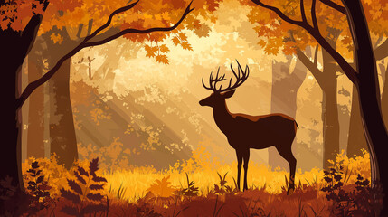 Aufkleber - Majestic stag standing in a golden autumn forest