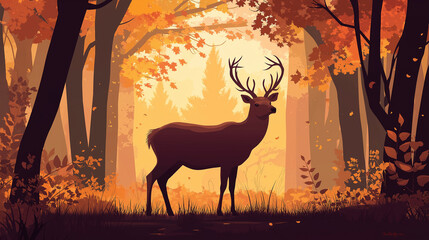 Aufkleber - Majestic deer standing in an autumnal forest at sunset