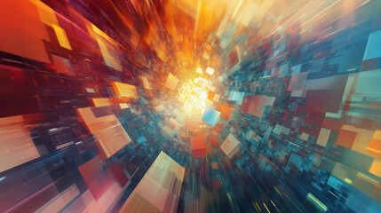 Poster - Abstract technology background with cubes moving in tunnel