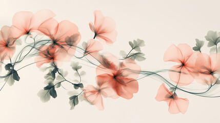 Aufkleber - Pink flowers on a branch forming a floral wave design