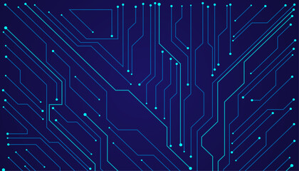 Canvas Print - Vector illustration fantastic digital technology. Technology lines circuit and dots on blue background, circuit board network connection.