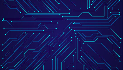 Poster - Vector illustration fantastic digital technology. Technology lines circuit and dots on blue background, circuit board network connection.