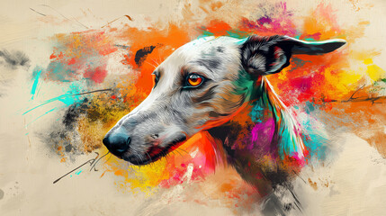 Poster - Greyhound posing on colorful abstract background