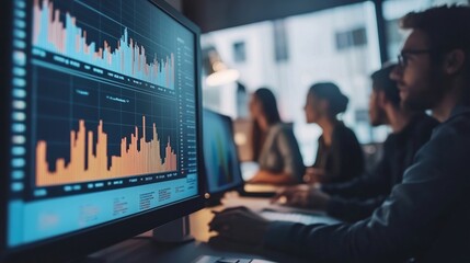 Sticker - Team Analyzing Data on Computer Screens in Office