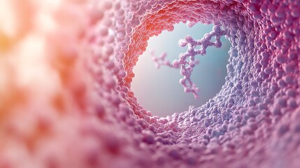 Aufkleber - Abstract 3D rendering of a molecular structure inside a tunnel of spheres, evoking a sense of depth and exploration.