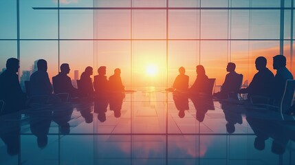 Poster - Business Meeting at Sunrise with Silhouetted Figures