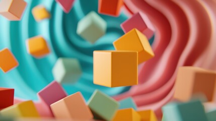Poster - Colorful Floating Cubes in Abstract Background