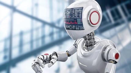 Poster - Futuristic Robot with Digital Display on Head