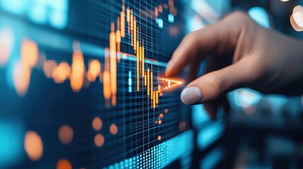 Poster - Hand Touching Digital Stock Market Graph Display