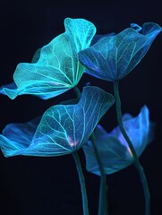 Wall Mural - Blue leaves in the dark