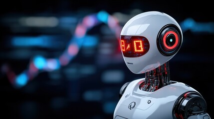 Poster - Futuristic Robot with Digital Display and Graph Background