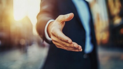 Sticker - Businessman Offering Handshake in Urban Setting