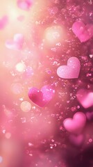 Wall Mural - Pink hearts bokeh background