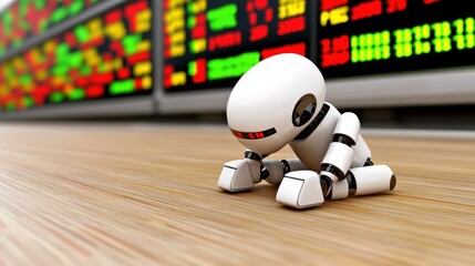 Poster - Robot Analyzing Stock Market Data on Digital Screen