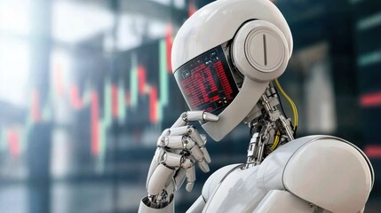 Poster - Futuristic Robot Analyzing Stock Market Data