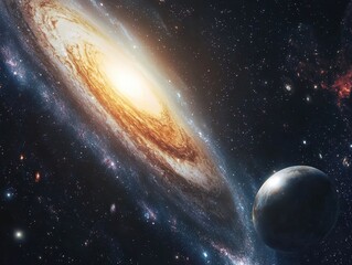 Wall Mural - Spiral galaxy & a planet