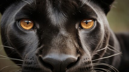 Wall Mural - Close-up of an black panter's eyes. Black panter portrait photo. Amazing scene of wild animals