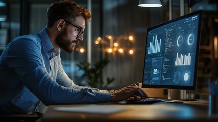 Poster - Professional Man Working on Computer in Modern Office