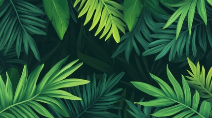 Wall Mural - Explore the intricate textures of lush green palm leaves, bringing the rainforest to life in modern illustrative style.