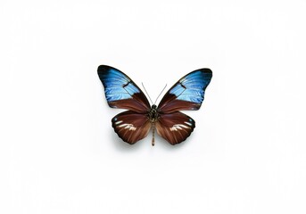 Aufkleber - An isolated blue and brown butterfly against a white background.