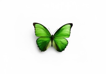 Leinwandbilder - An isolated green butterfly with black accents on a white background.
