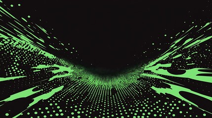 Wall Mural - Abstract green digital tunnel with glowing particles.