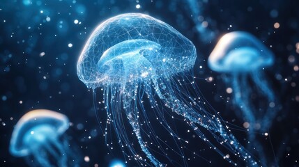 Abstract Digital Jellyfish in the Deep Blue Sea