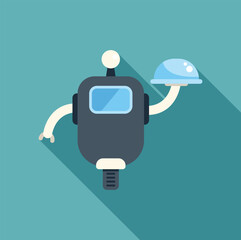 Poster - robot waiter holding a cloche dish using a mechanical arm, a futuristic concept of an automated rest