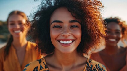 United group of multicultural people smiling together, mixed ethnicity