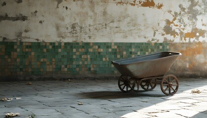 Haunting Atmosphere of an Abandoned Prison Cell with Rusted Bars and Faded Green Tiled Walls