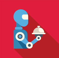 Poster - Modern robot waiter holding a covered tray serving food, a concept illustration of jobs in the future