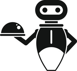 Sticker - Robot waiter holding covered tray serving food icon in glyph style