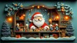 © HuynhThiThuy - Santa Claus in a magical North Pole workshop in paper-cut style, surrounded by hard-working elves building toys, shelves filled with presents, glowing lights,