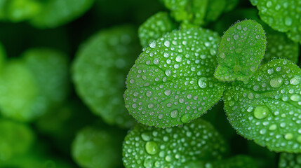 Aufkleber - Water droplets gathering on vibrant green leaves