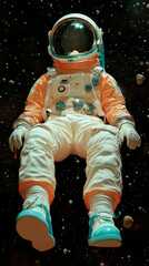 Wall Mural - Astronaut floating in space with a relaxed expression.